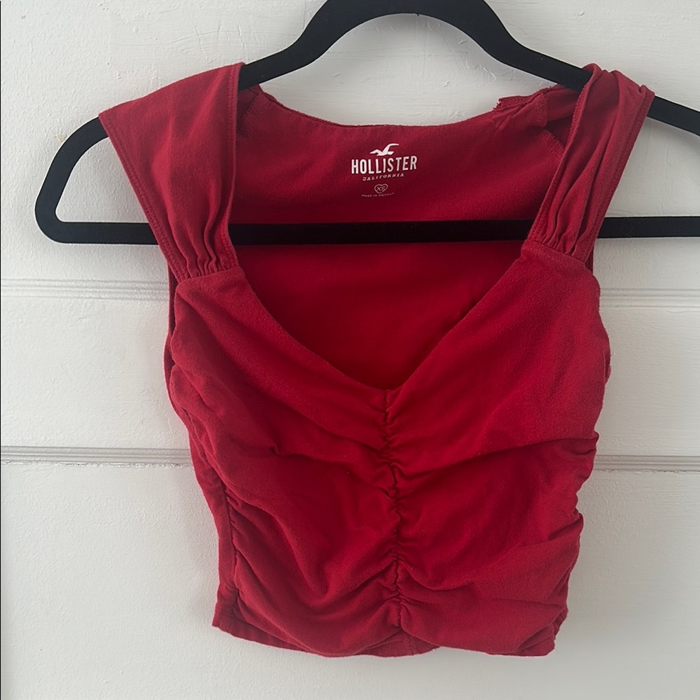 Hollister Red Ruched Crop Tank Top